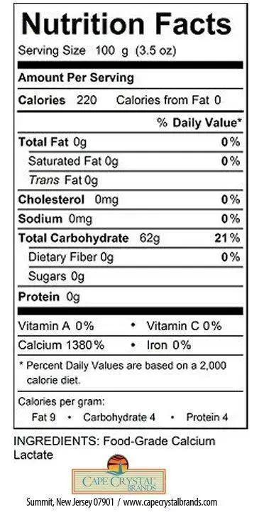 Calcium Lactate - Food Grade-Non GMO-Vegan-Kosher - Cape Crystal Brands