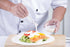 Chef pouring dressing onto a fresh salad using locust bean gum as a thickening agent, emphasizing natural texture enhancement.