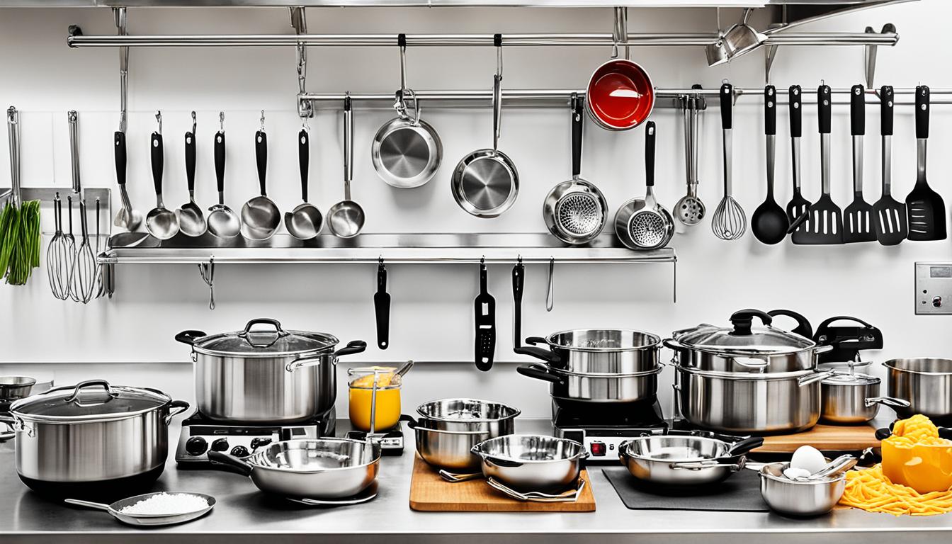 What are the basic utensils needed to stock a commercial kitchen