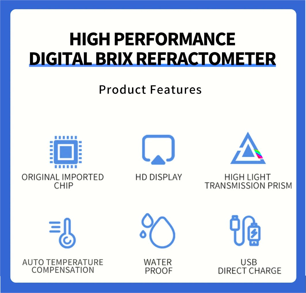 REVASRI Rechargeable Digital Brix Refractometer Meter for Liquid Sugar Content with LCD 0-55% with Temperature