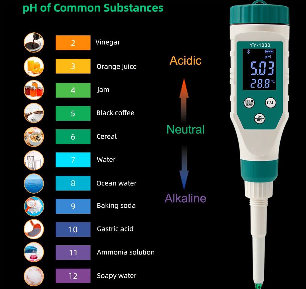 Digital Bluetooth Food PH Meter 0.00~14.00 High Accuracy Sensor Smart Temp Acidity Tester