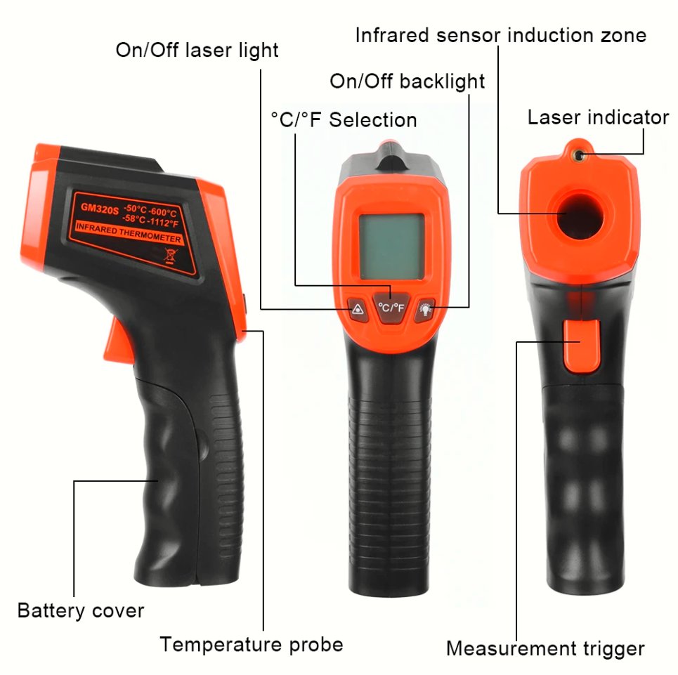 Digital LCD Industrial Electronic Thermometer NonContact Infrared Culinary Thermometer Laser Temperature Meter Gun Laser Point