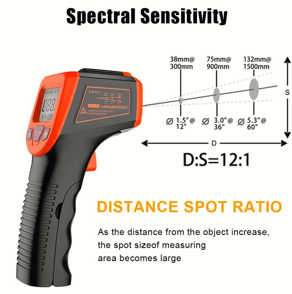 Local Thermometer Digital LCD Electronic Thermometer with Distance Spot Ratio and ...