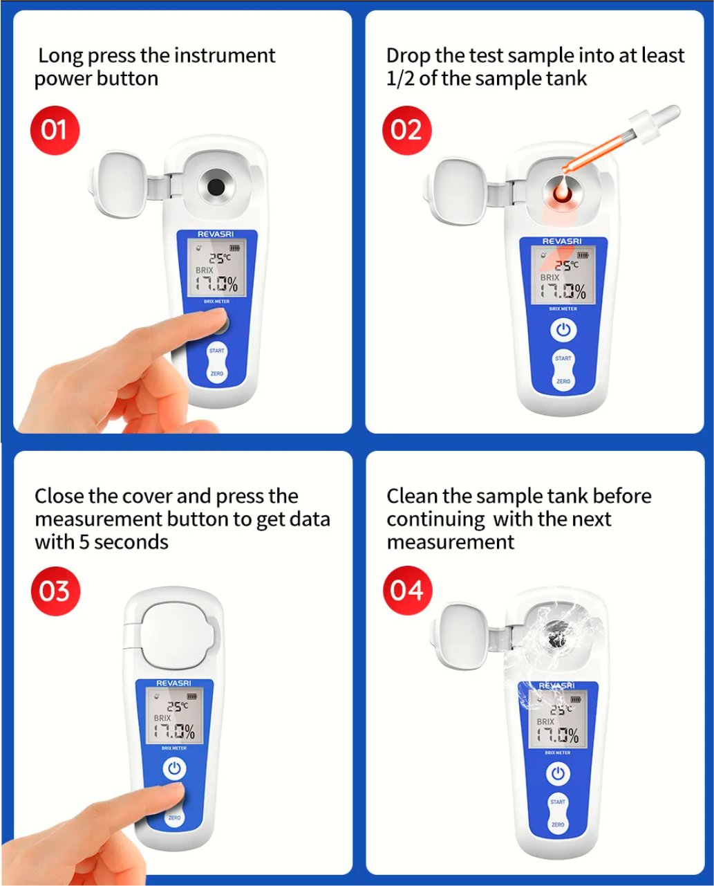 REVASRI Rechargeable Digital Brix Refractometer Meter for Liquid Sugar Content with LCD 0-55% with Temperature