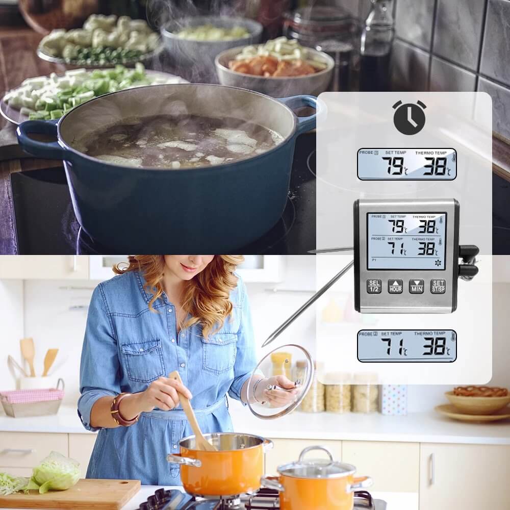 Temperature. Shop Digital thermometer with stainless steel probe displayed in kitchen ...