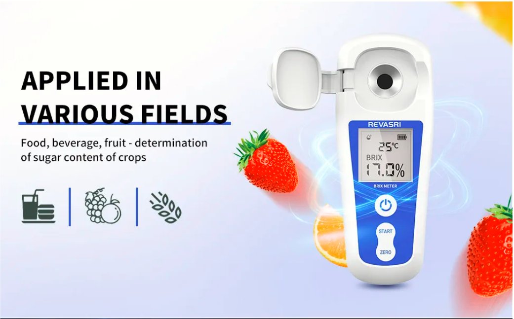 REVASRI Rechargeable Digital Brix Refractometer Meter for Liquid Sugar Content with LCD 0-55% with Temperature