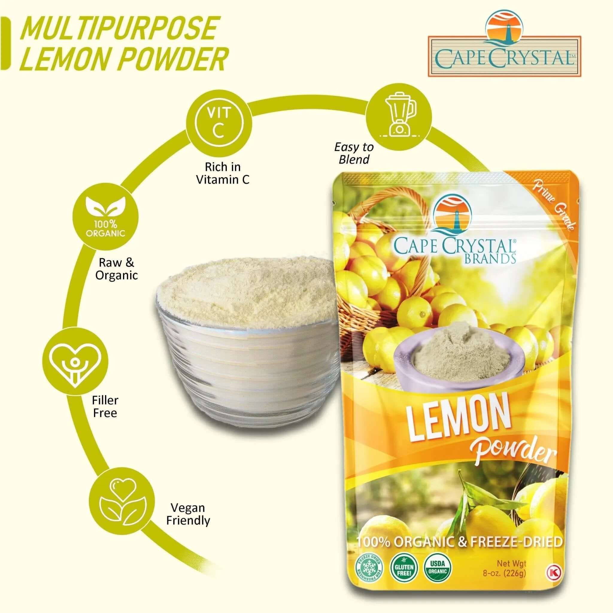 Lemon Base Powder Cape Crystal Lemon Powder Goodness – 8-oz., Freeze-Dried for Superior ...