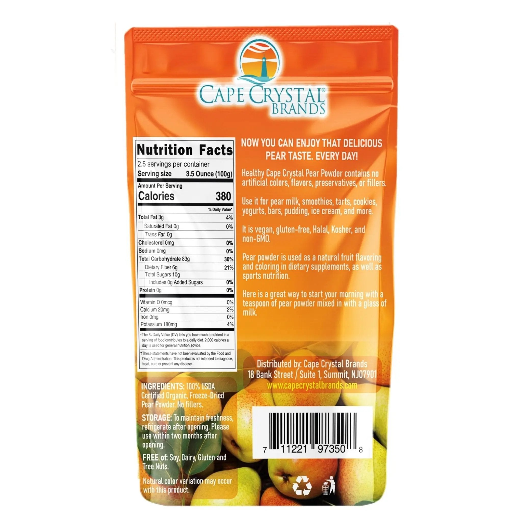 Cape Crystal Brands - Freeze-Dried Pear Powder - No added preservatives - 8 oz / 226 gm