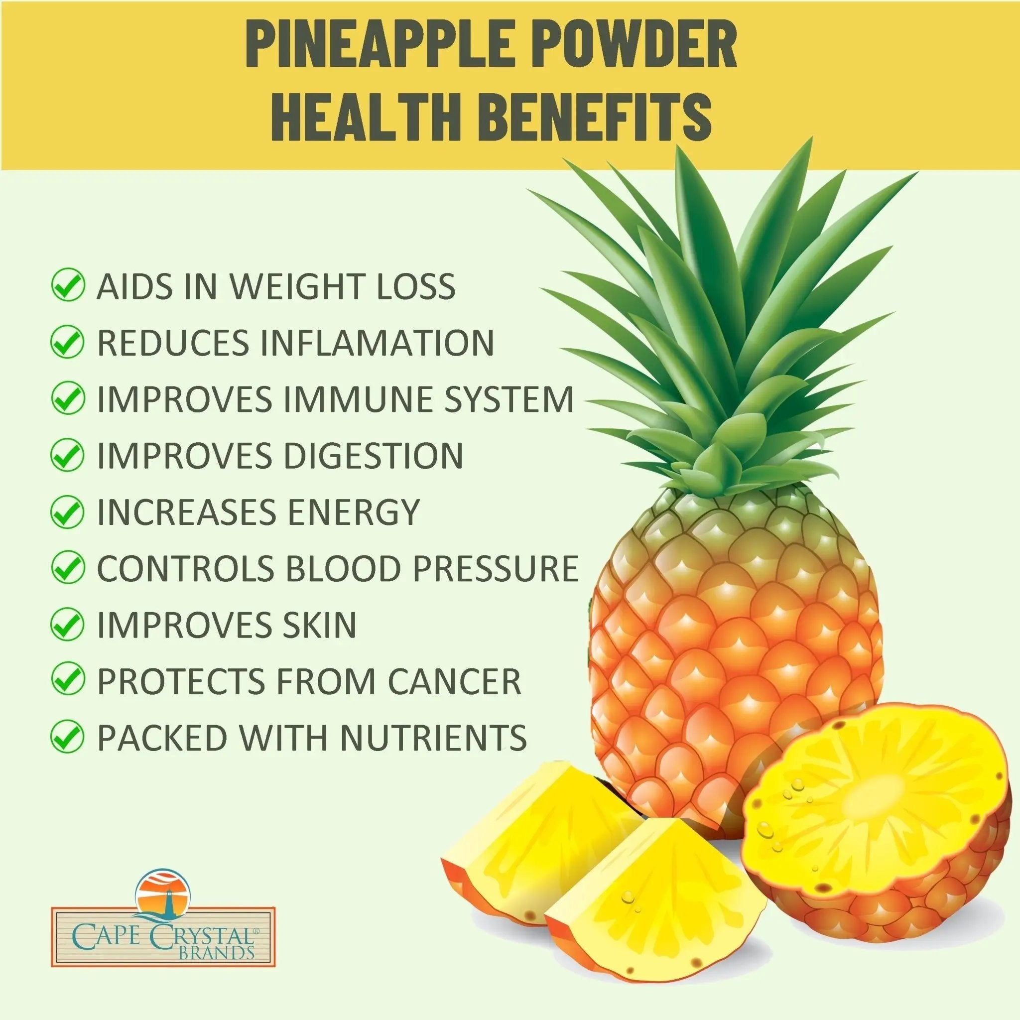 Cape Crystal Pineapple Powder, 8 Ounce, USDA Certified Organic, Non-GMO, Vegan, Freeze-Dried, High in Inflammation Reducing Bromelain and a Rich Immune System Booster, Wonderful Flavoring for Drinks, Baking and Cooking - Cape Crystal Brands