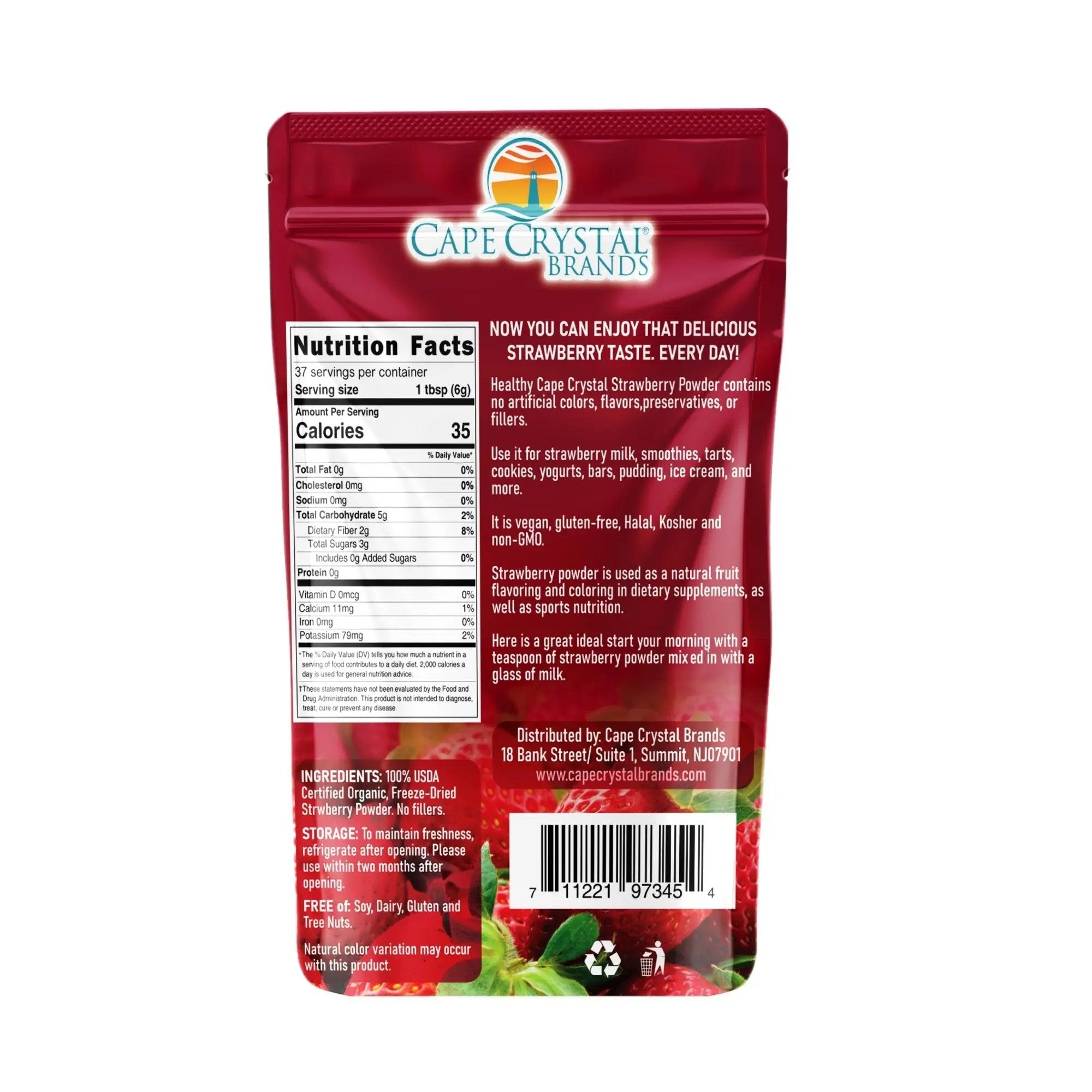 Cape Crystal Brands - Strawberries Powder Goodness - No added sugar - 8 oz / 226 gm