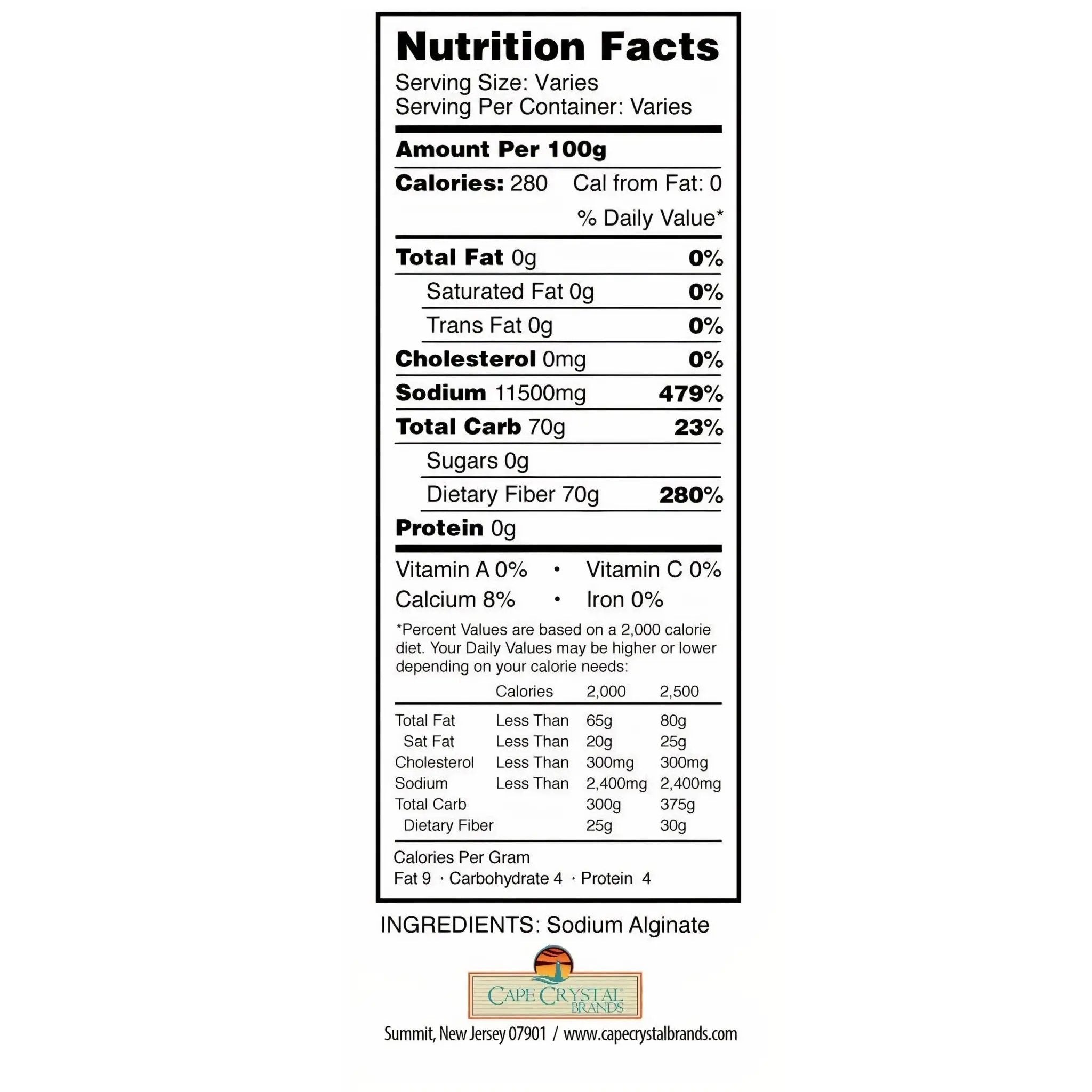 Cape Crystal Brands - Reverse Spherification Value Kit - Nutrition Facts - 4 oz